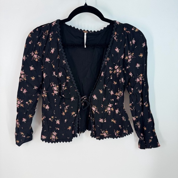 Free People Floral Front Tie Long Sleeve  Top - Picture 1 of 5
